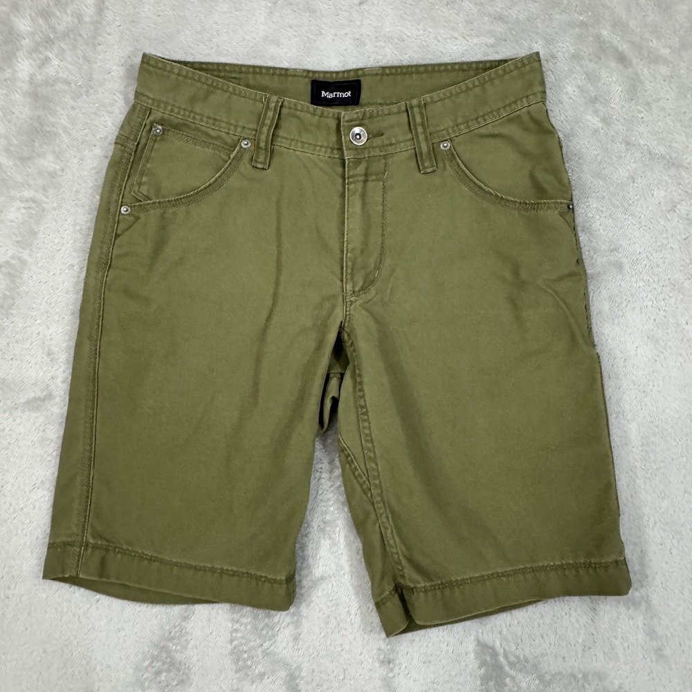 Marmot Shorts Mens 28 Green Canvas Gusseted Casual Outdoor Trail Hiking Camping